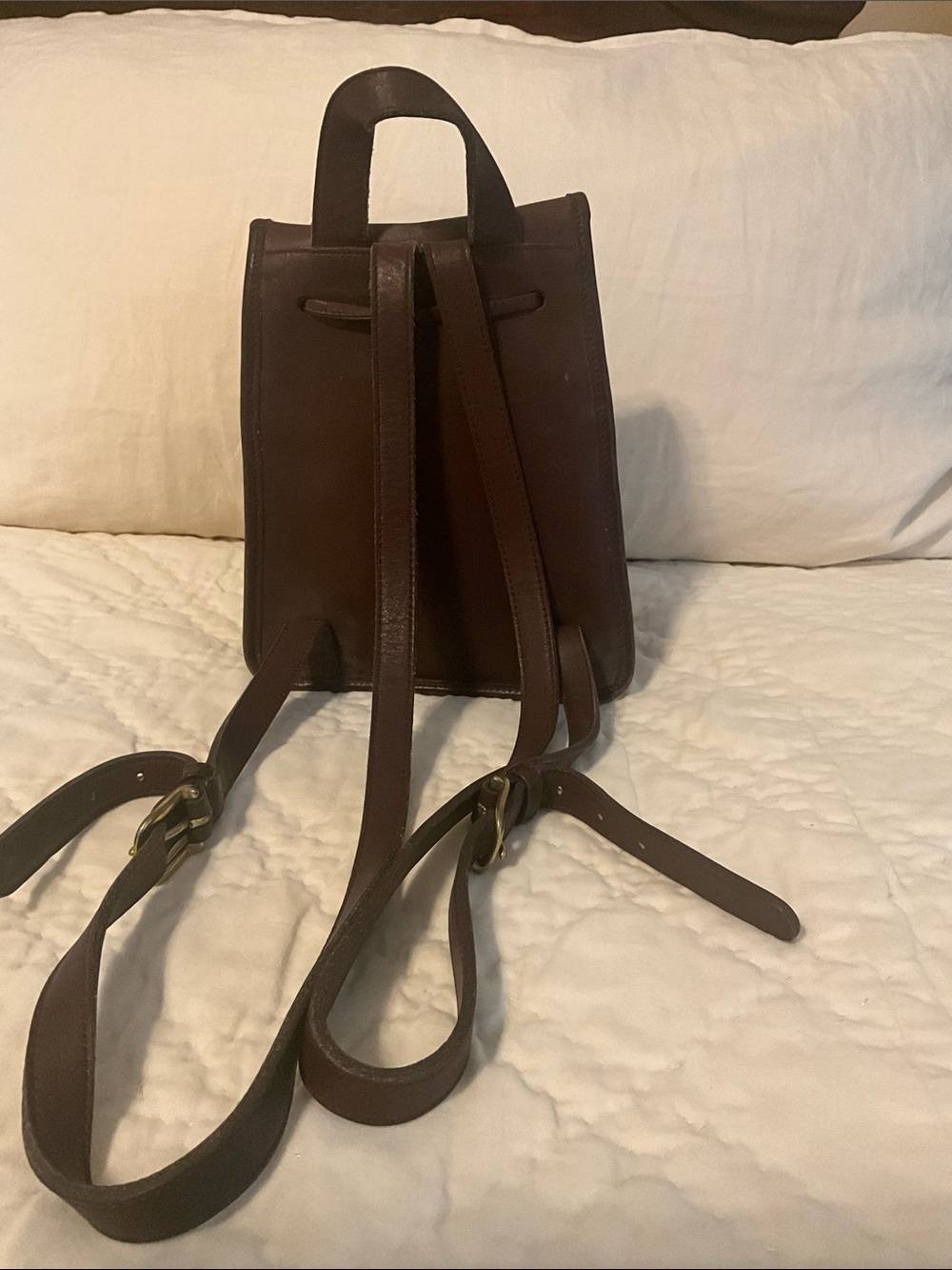 Coach Dark Brown Leather Turn-Lock Backpack - Picture 2 of 3